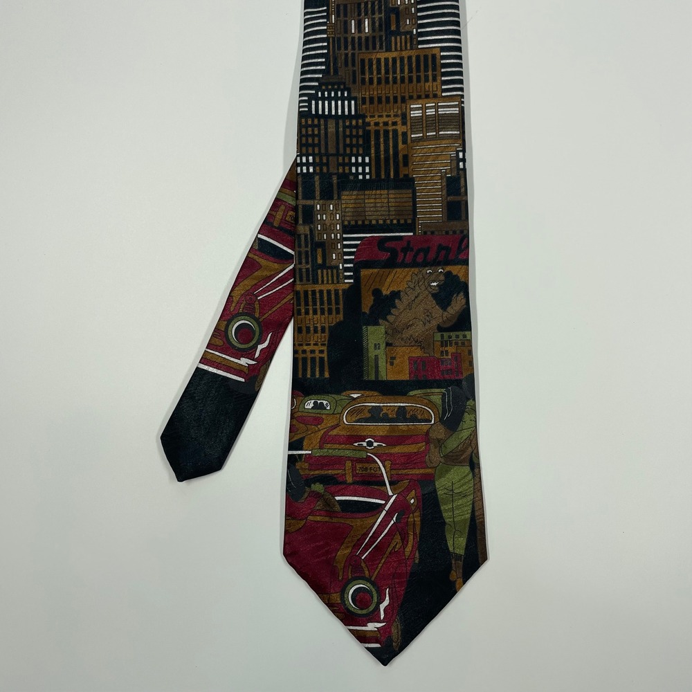 Bugle Boy Multicolor Vintage Cityscape Godzilla Novelty Tie Mens One Size